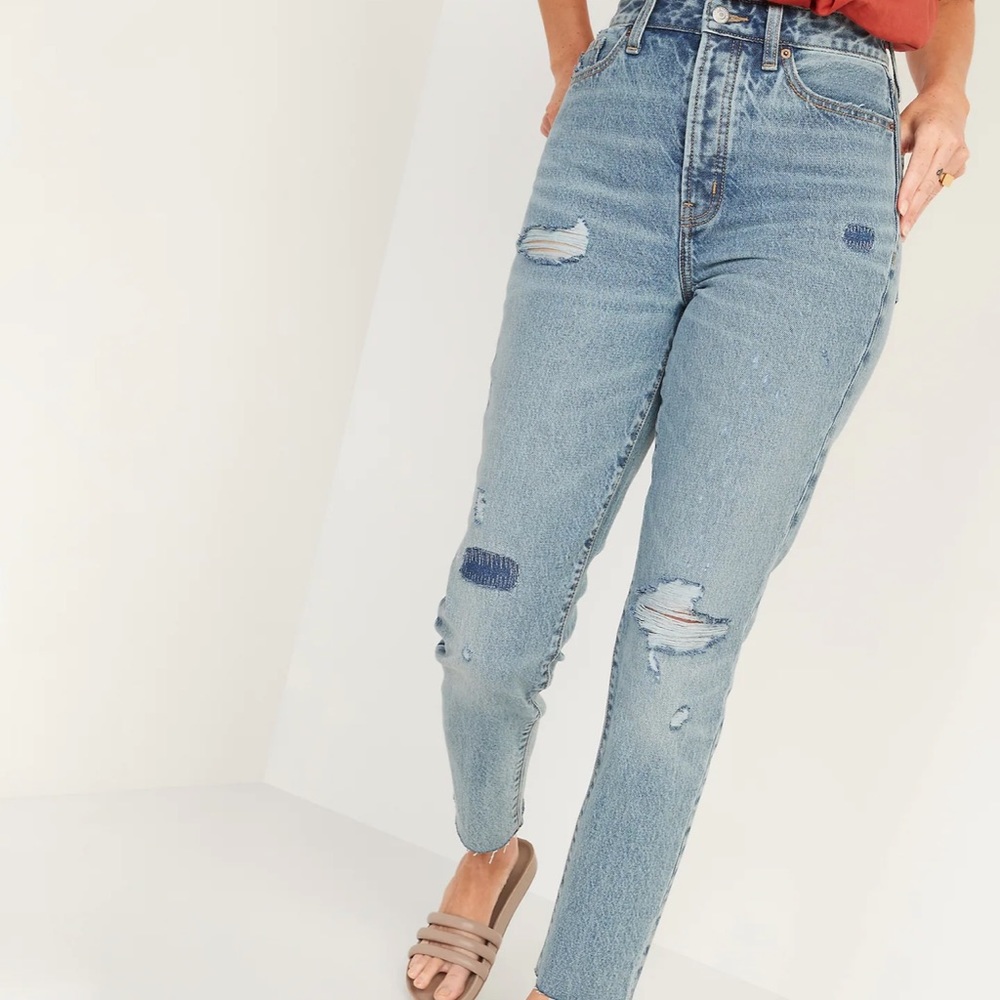 OLD NAVY Higher High-Waisted Button-Fly O.G. Straight Ripped Non-Stretch Jeans